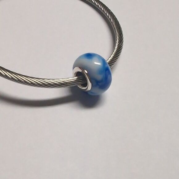 Blended Blue and White Charm for Pandora Style Bracelet - Picture 5 of 5